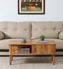 Kram Solid Wood Centre Table in Teak Finish with Sliding Storage