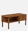 Kram Solid Wood Centre Table in Teak Finish with Sliding Storage