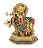 Krishna & Nandi Multicolour Brass Idol