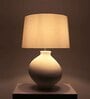 Krug Ceramic White Table Lamp with Cotton Linen Off White Shade