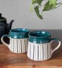 Krystal Kaves 200ml White & Teal Blue Ceramic (Set of 2) Tea Cups