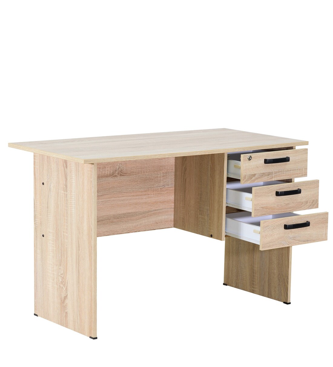 Buy Kuro Small Study Table with 3 Drawers in Sonoma Oak Finish
