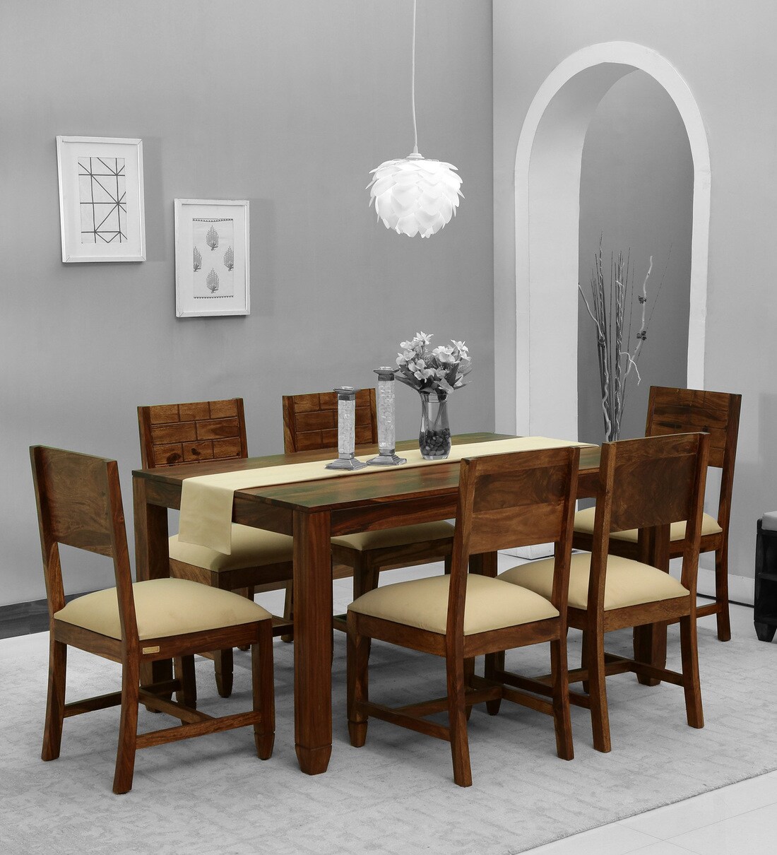 Buy Rezzan Solid Wood 6 Seater Dining Set In Rustic Teak Finish ...