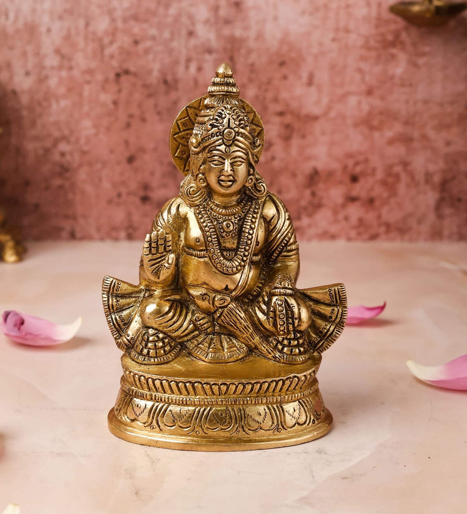 Kuber Blessing On Chowki Brass Religious Idol
