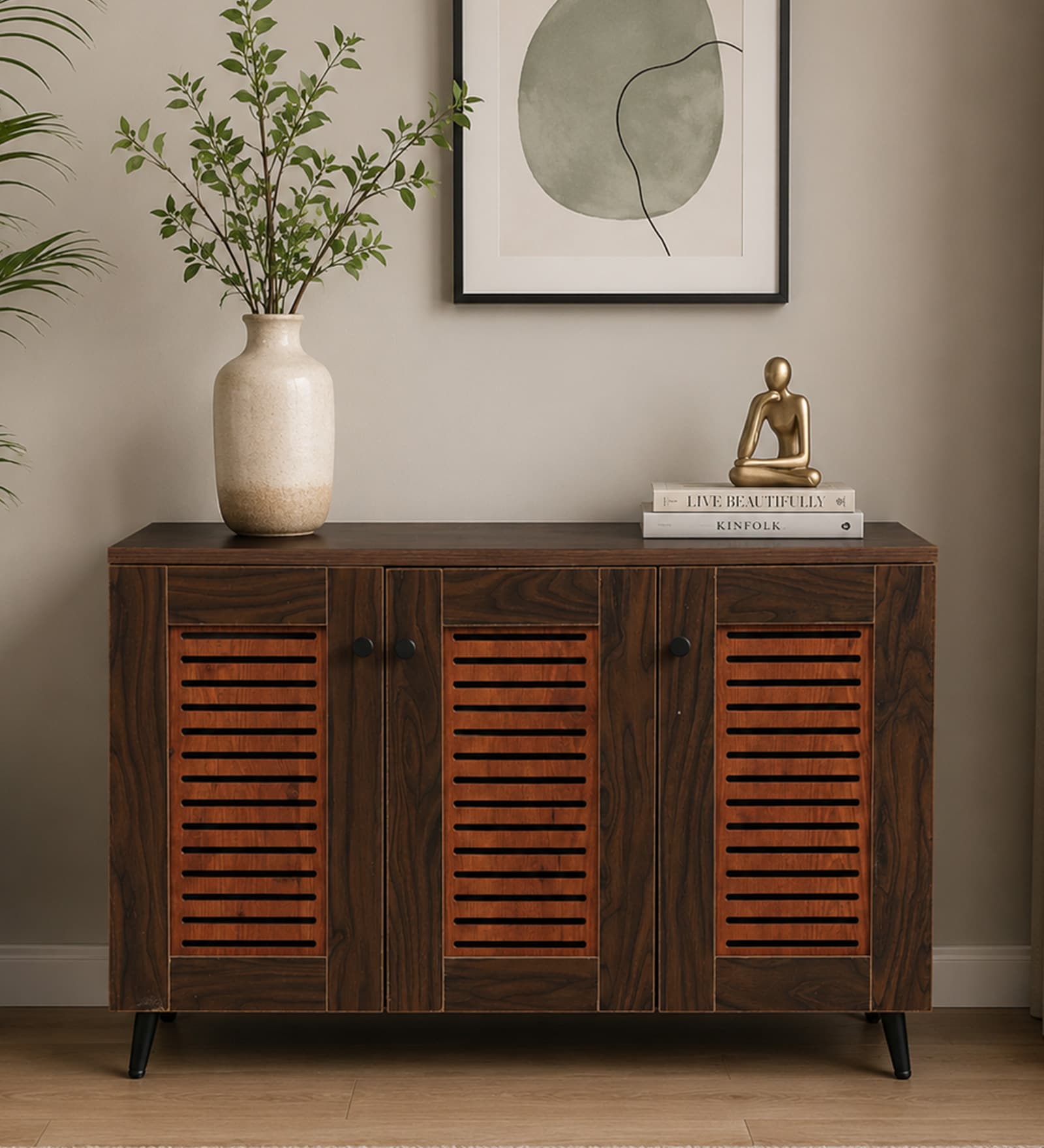 Kumi 3 Door Shoe Cabinet in Wenge Finish