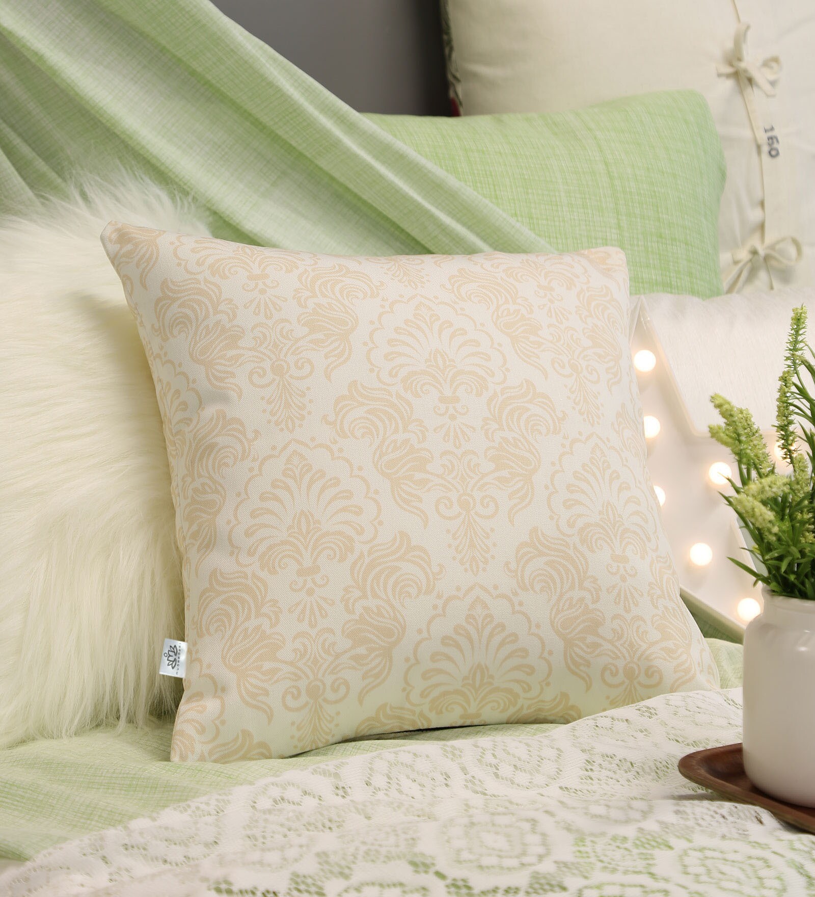 Kundalini Ethnic Pattern Cotton 16x16 Inch Beige Cushion Cover