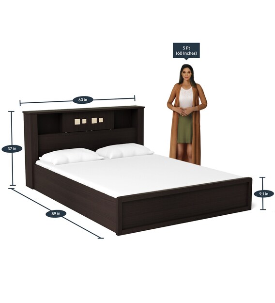 Buy Kumiko Queen Size Bed with Headboard Storage in Brown & Sonoma Oak