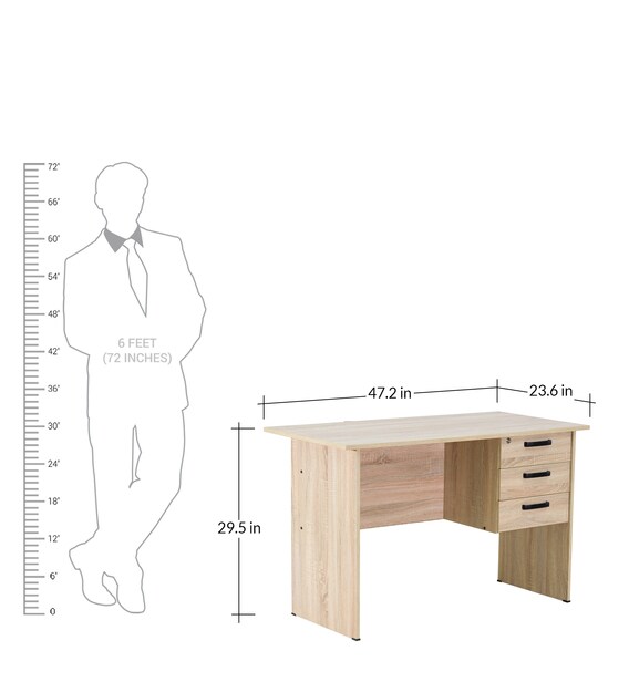 Buy Kuro Small Study Table with 3 Drawers in Sonoma Oak Finish
