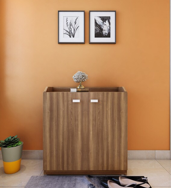 Buy Kutsu 2 Door Shoe Rack In Natural Teak Finish By Mintwud Online Modern Shoe Cabinets Shoe Racks Furniture Pepperfry Product