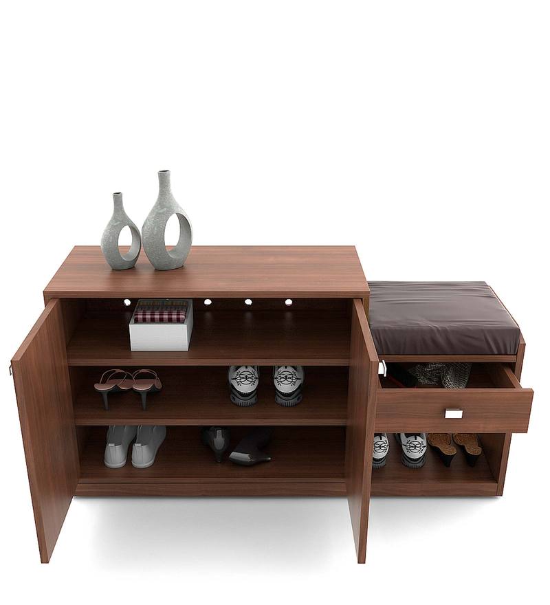 Buy Kutsu 2 Door Shoe Rack With Seat In Natural Teak Finish By Mintwud