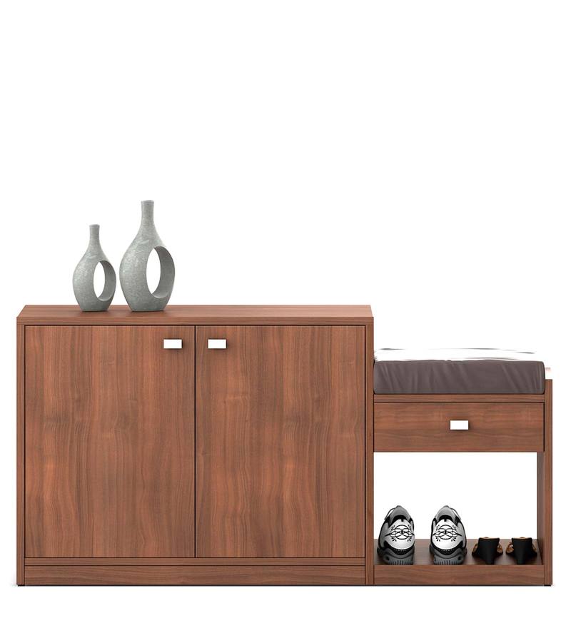 Buy Kutsu 2 Door Shoe Rack With Seat In Natural Teak Finish By Mintwud