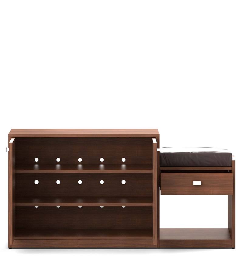 Buy Kutsu 2 Door Shoe Rack With Seat In Natural Teak Finish By Mintwud