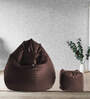 Kuma XXL Leatherette Bean Bag with Footstool and Cushion Filled with Beans In Brown Colour