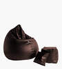 Kuma XXL Leatherette Bean Bag with Footstool and Cushion Filled with Beans In Brown Colour