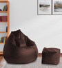 Kuma XXL Leatherette Bean Bag with Footstool and Cushion Filled with Beans In Brown Colour