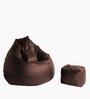 Kuma XXL Leatherette Bean Bag with Footstool and Cushion Filled with Beans In Brown Colour