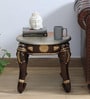 Kunjar Solid Wood Brass Inlay End Table In Hand-Painted Brown