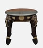 Kunjar Solid Wood Brass Inlay End Table In Hand-Painted Brown