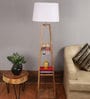Inverted Beige Fabric Shade Shelf Floor Lamp With Wood Base