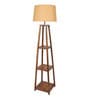 Inverted Beige Fabric Shade Shelf Floor Lamp With Wood Base