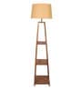 Inverted Beige Fabric Shade Shelf Floor Lamp With Wood Base