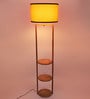 Deigo Orange Fabric Shade Shelf Floor Lamp With Wood Base