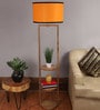 Deigo Orange Fabric Shade Shelf Floor Lamp With Wood Base