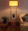Deigo Orange Fabric Shade Shelf Floor Lamp With Wood Base