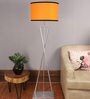 Kwan Orange Fabric Shade Floor Lamp with Silver Base