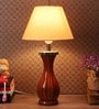 Kwan White Fabric Shade Table Lamp with Natural Base