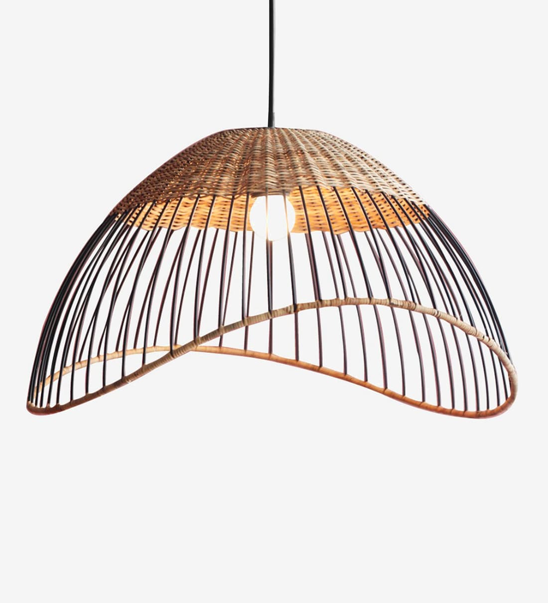 Buy Kyoto Dome Black Iron & Cane Single Hanging Light By Orange Tree