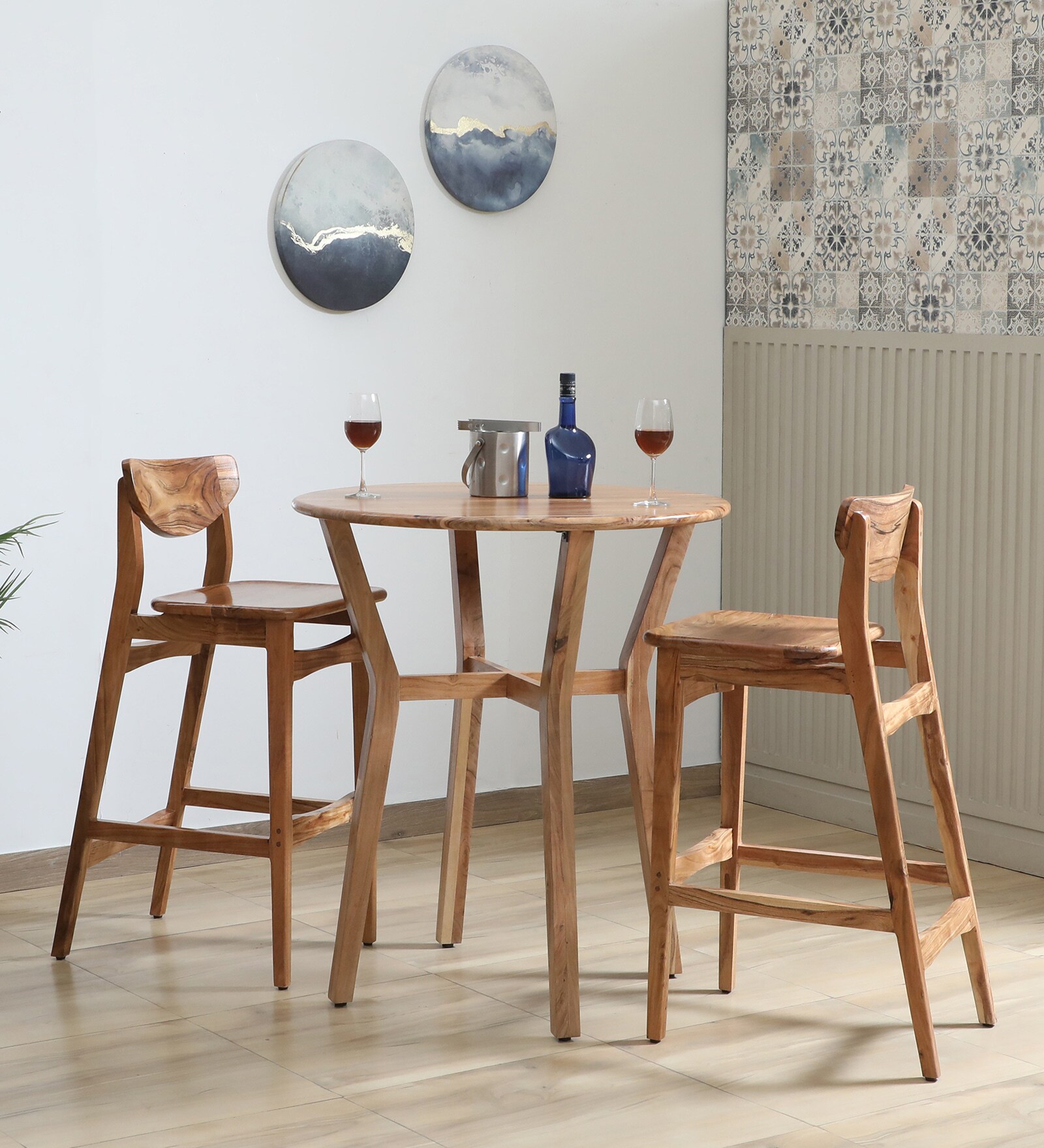 Kylie Acacia Wood 2 Seater Bar Table Set In Natural Finish