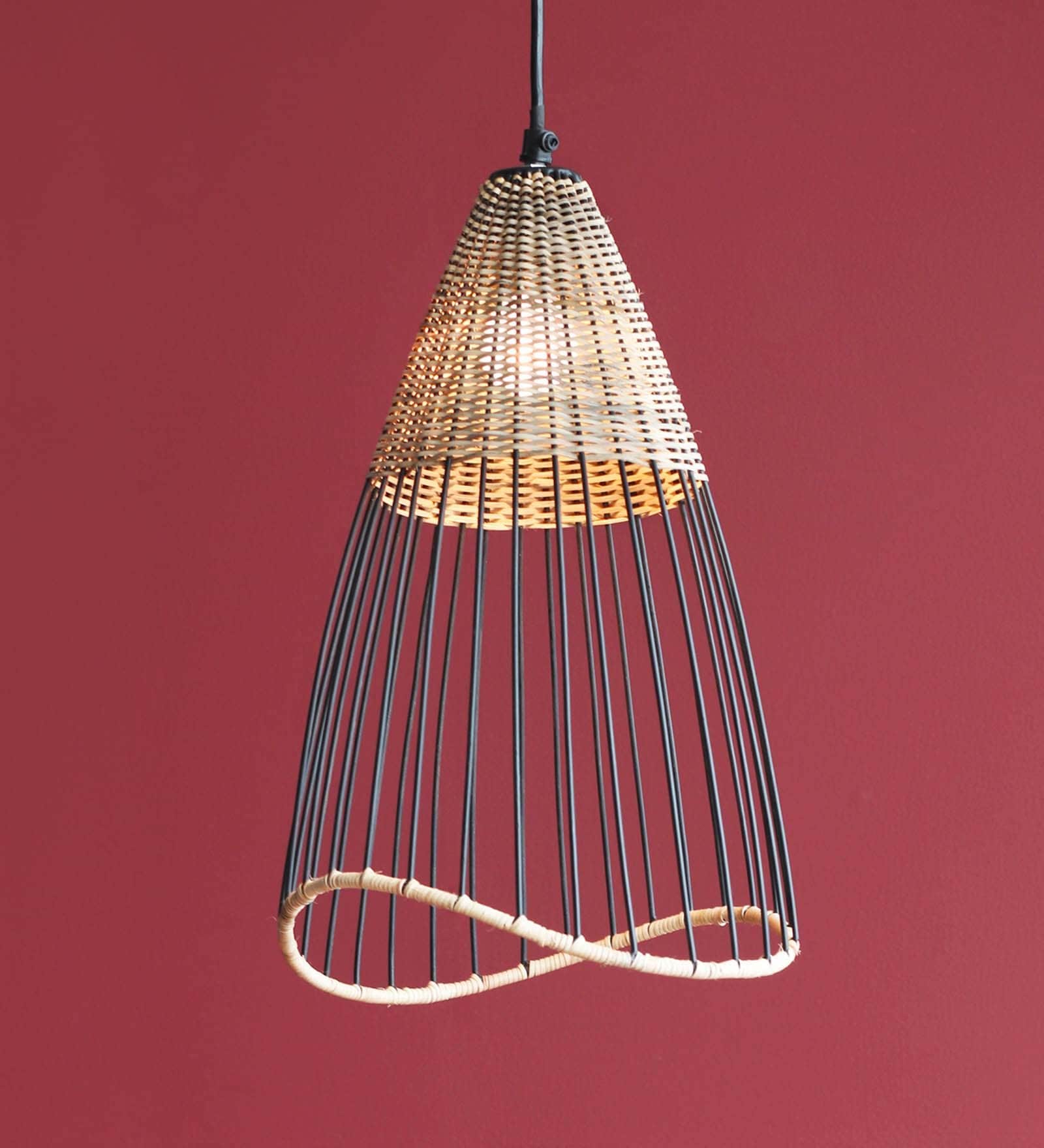 Flamingo Kyoto Black Iron and Cane Hanging Light