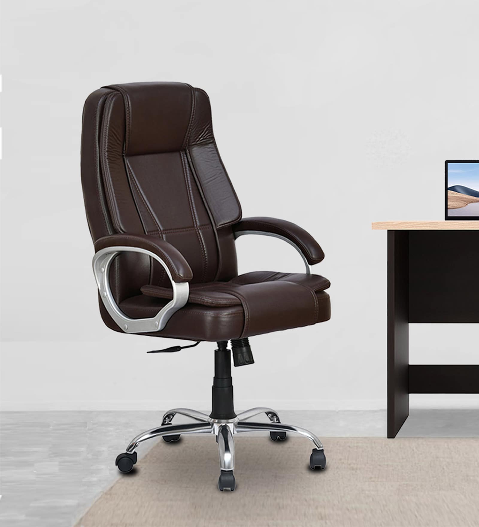 Kyoto High Back Leatherette Office Chair in Brown Colour