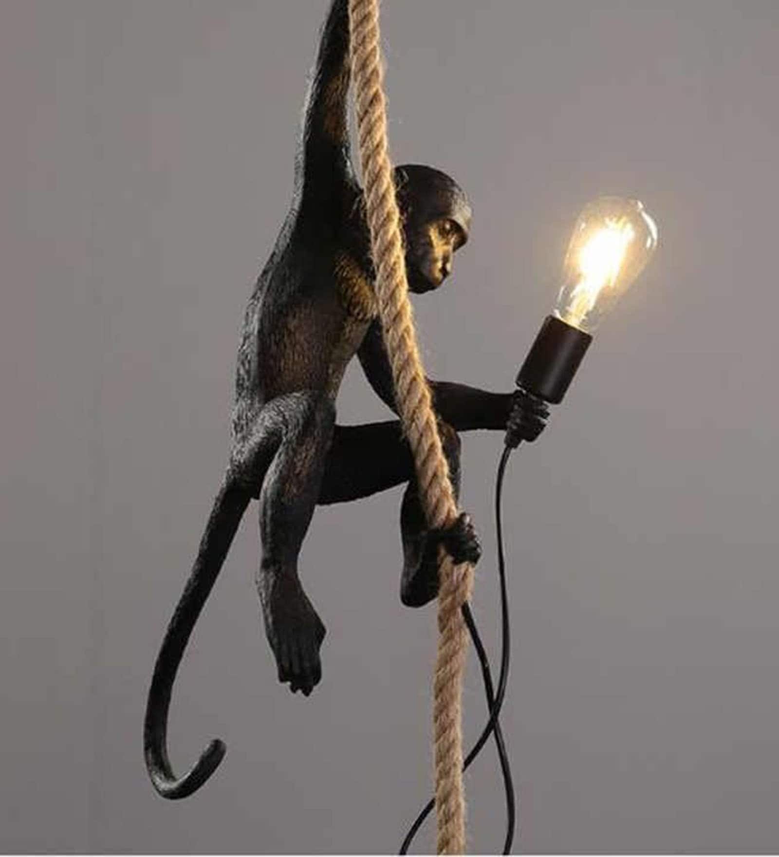 Kyoto Monkey Pendant Resin Hanging Light Black E27 Single Bulb