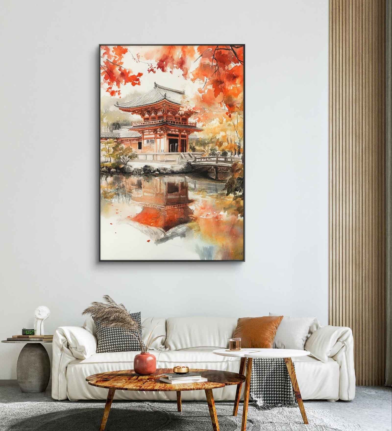 Kyoto's Peaceful Reflections 20inx28in Gallery Wrap Canvas Painting