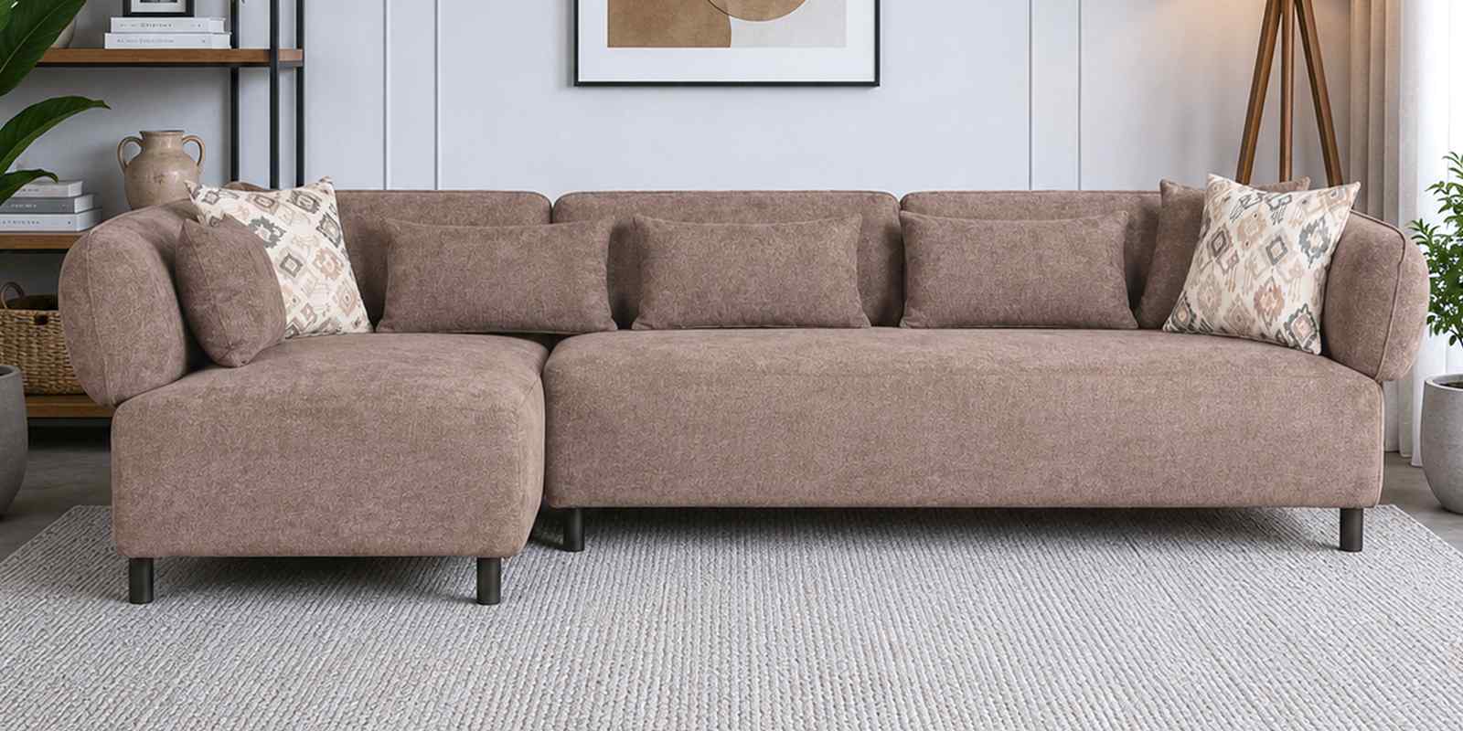 Kyoto Fabric LHS Sectional Sofa (3 + Lounger) In Dark Brown Colour Kyoto Fabric LHS Sectional Sofa (3 + Lounger) In Dark Brown Colour