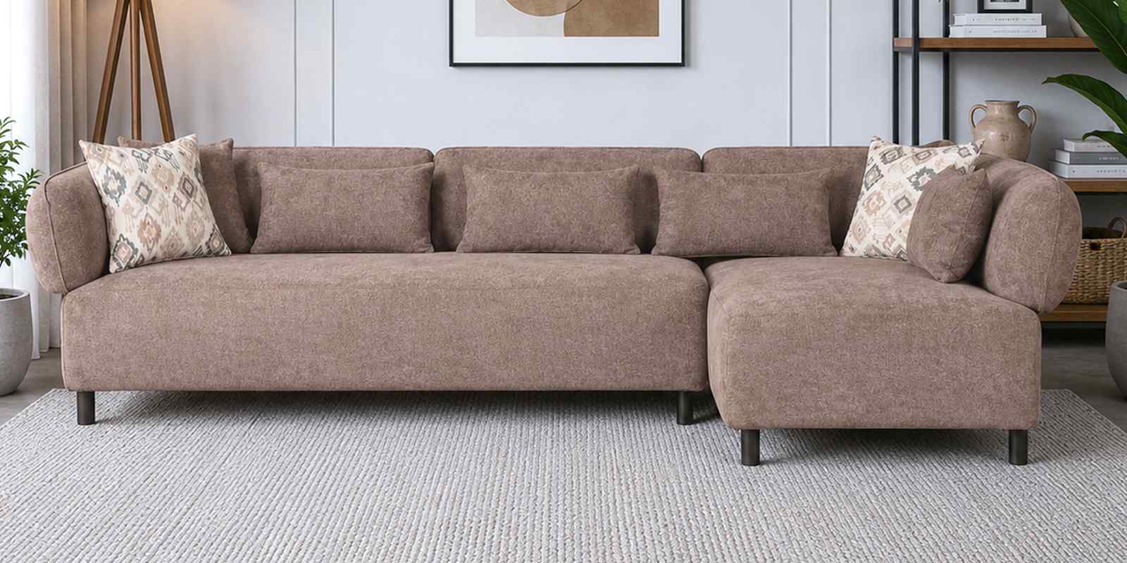 Kyoto Fabric RHS Sectional Sofa (3 + Lounger) In Dark Brown Colour Kyoto Fabric RHS Sectional Sofa (3 + Lounger) In Dark Brown Colour