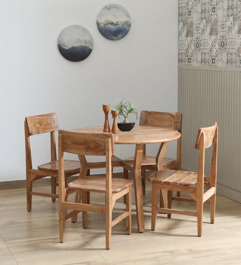 Kylie Acacia Wood 4 Seater Dining Set In Natural Finish