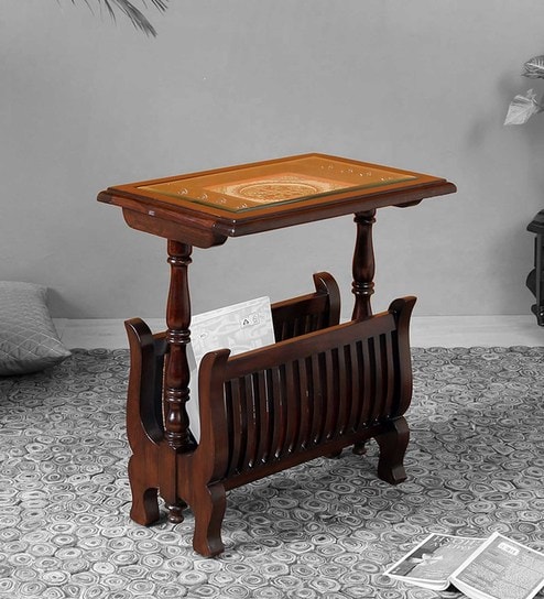 Kylie Teak Wood End Table in Walnut Finish