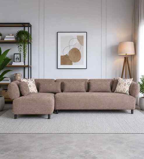 Kyoto Fabric LHS Sectional Sofa (3 + Lounger) In Dark Brown Colour
