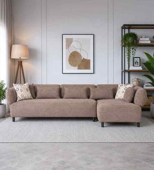 Kyoto Fabric RHS Sectional Sofa (3 + Lounger) In Dark Brown Colour
