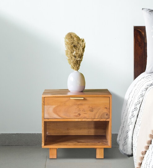 Kyoto Solid Wood Bedside Table In Natural Finish