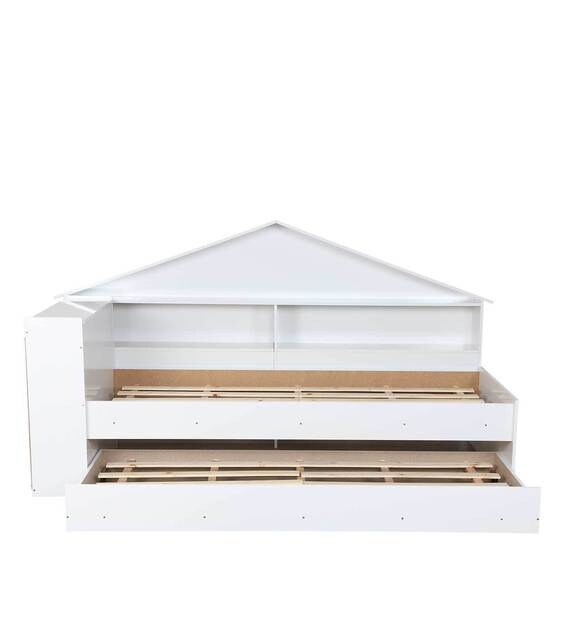 Buy Kyle Single Bed with Trundle and Shelves Storage in White Finish