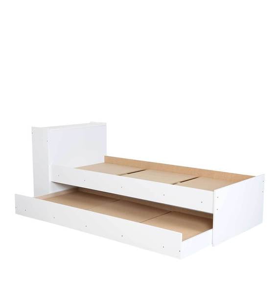 Buy Kyle Single Bed with Trundle and Shelves Storage in White Finish