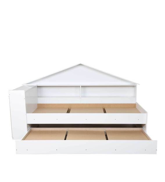 Buy Kyle Single Bed with Trundle and Shelves Storage in White Finish