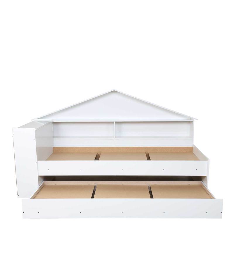 Buy Kyle Single Bed with Trundle and Shelves Storage in White Finish CasaCraft By Pepperfry