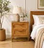 Kyraa Solid Wood & Cane Bedside Table In Natural Finish