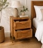Kyraa Solid Wood & Cane Bedside Table In Natural Finish