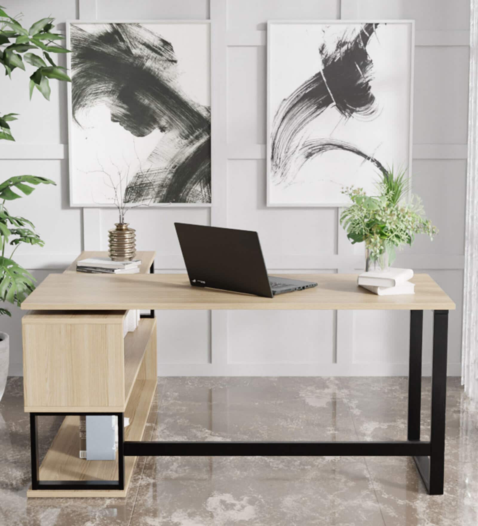 L Shape Workstation In Beige Colour L Shape Workstation In Beige Colour